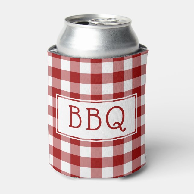 Classic Red White Gingham Pattern BBQ Party Can Cooler (Can Front)