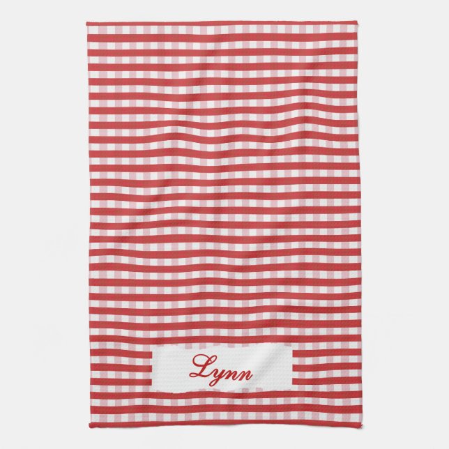 Classic Red & White Gingham | Personalized Name Tea Towel (Vertical)