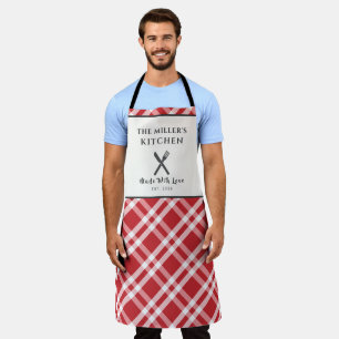 Classic Red White Gingham Plaid Personalised Apron