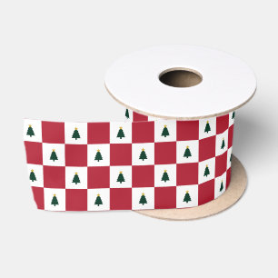 Classic Red White Green Christmas Trees with Stars Satin Ribbon