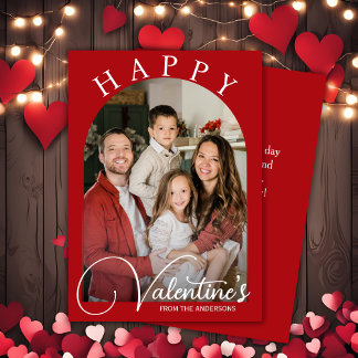 Classic Red & White Happy Valentine's Family Photo Holiday Card