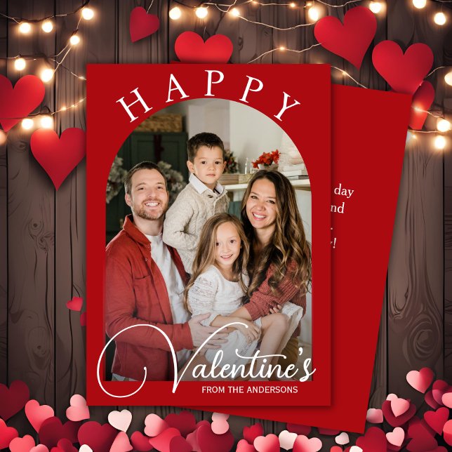 Classic Red & White Happy Valentine's Family Photo Holiday Card (Classic Red & White Happy Valentine's Family Photo Holiday Card)