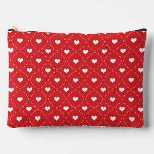Classic Red White Heart Geometric Lattice Accessory Pouch