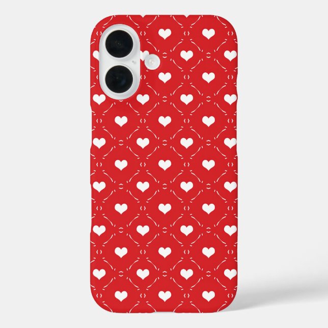 Classic Red White Heart Geometric Lattice Case-Mate iPhone Case (Back)