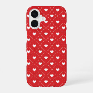 Classic Red White Heart Geometric Lattice iPhone 16 Case