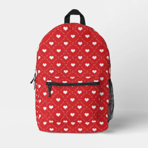 Classic Red White Heart Geometric Lattice Printed Backpack