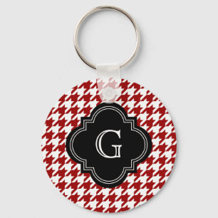 Classic Red White Houndstooth With Monogram Key Ring