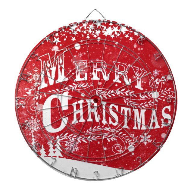 Classic Red White Merry Christmas Dartboard (Front)