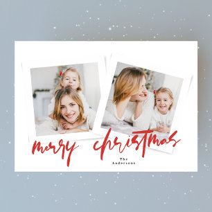 classic red & white merry christmas multi photo holiday card