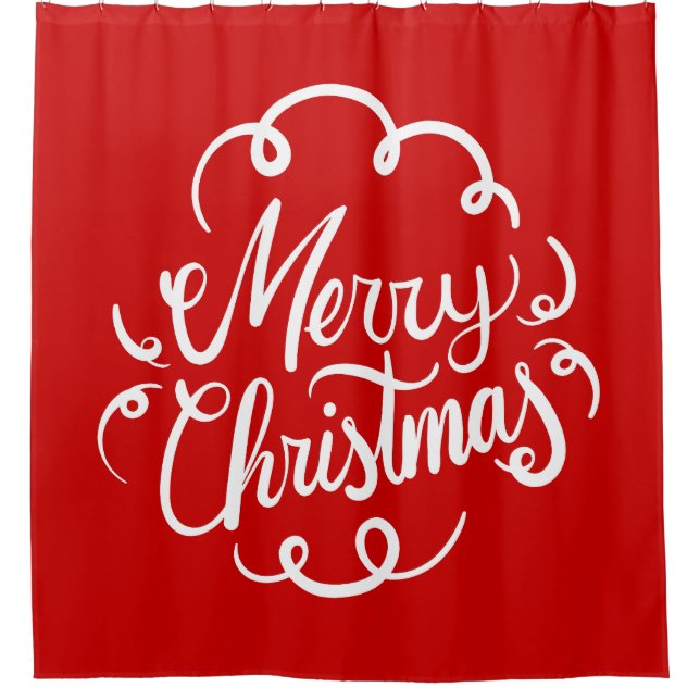 Classic Red White Merry Christmas Typography Shower Curtain (Front)