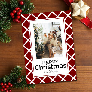 Classic Red & white Pattern Merry Christmas Photo Holiday Card