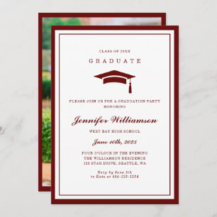 Classic Red & White Script Graduation Photo Invitation