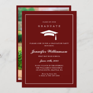 Classic Red & White Script Graduation Photo Invitation