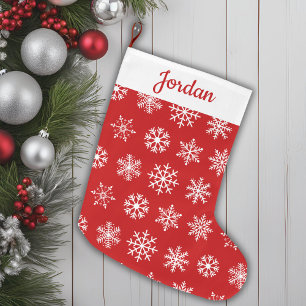 Classic Red & White Snowflake Pattern Personalised Large Christmas Stocking