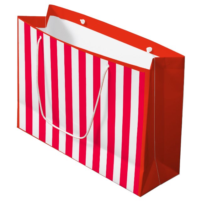 Classic Red White Striped Christmas Template Chic Large Gift Bag (Front Angled)