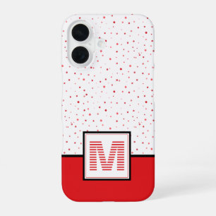 Classic Red+White Striped Monogram Watercolor Dots iPhone 16 Case