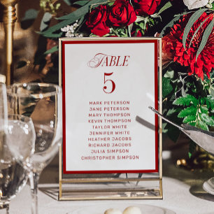 Classic Red White Wedding Seating Chart Table Number