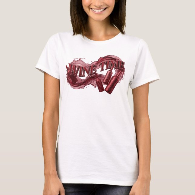 Classic Red WINE TIME 3D Text Art T-Shirt (Front)