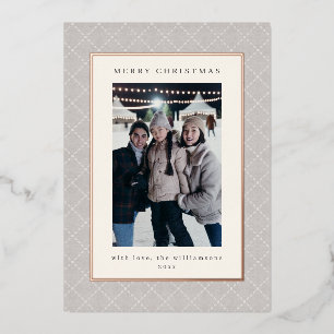 Classic Refined Grey Christmas Photo Rose Gold Foil Holiday Card