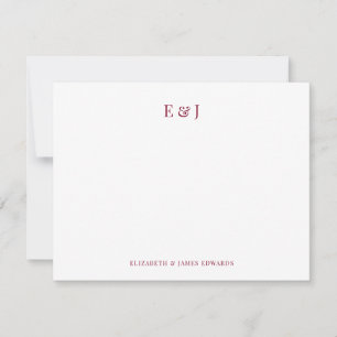 Classic Regal Burgundy Elegant Couple Initials  Card