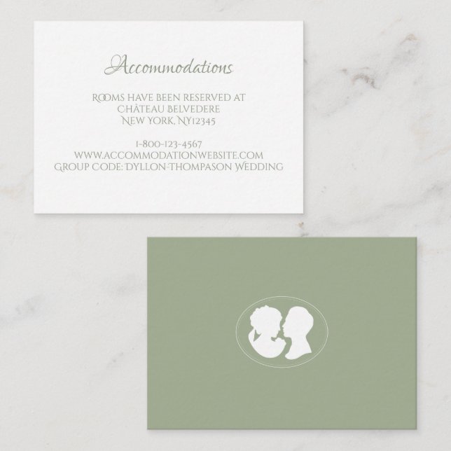 Classic Regency Green Cameo Wedding Accommodations Enclosure Card (Front/Back)
