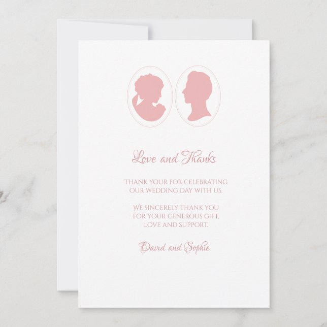 Classic Regency Pink Cameo Wedding Thank You Card (Back)