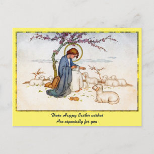 Classic religious Jesus with Lambs Easter Wishes Holiday Postcard