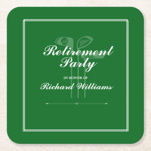 Classic Retirement Golf Club Theme Green White Square Paper Coaster