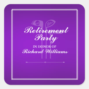 Classic Retirement Golf Club Theme Purple White Square Sticker