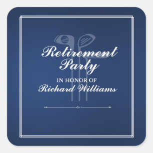 Classic Retirement Golf Clubs Theme Blue White Square Sticker
