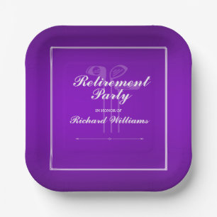 Classic Retirement Golf Clubs Theme Purple White Paper Plate