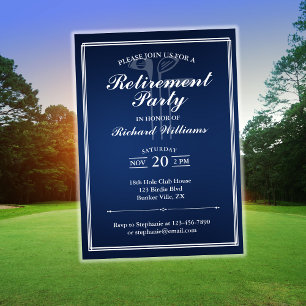 Classic Retirement Golf Theme Blue White Invitation