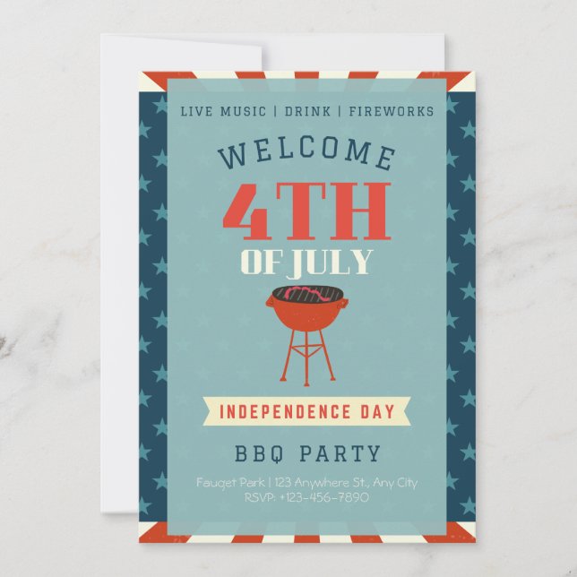 Classic Retro 4th July Independence Day BBQ Party Invitation (Front)