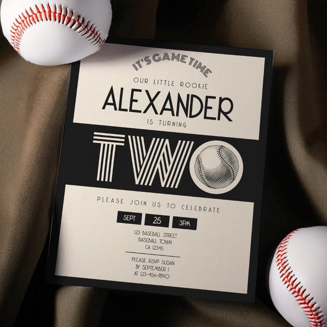 Classic Retro Black Baseball Budget 2nd Birthday (Creator Uploaded)