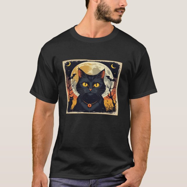 Classic Retro Black Cat Halloween T-Shirt Classic  (Front)