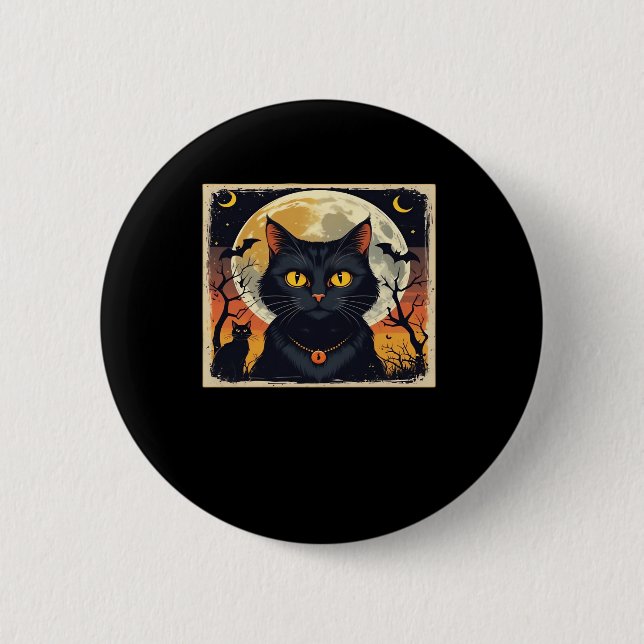 Classic Retro Black Cat Halloween T-Shirt Classic  6 Cm Round Badge (Front)