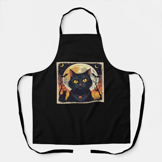 Classic Retro Black Cat Halloween T-Shirt Classic  Apron (Front)