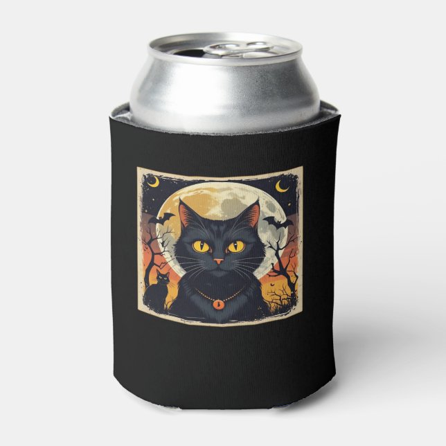 Classic Retro Black Cat Halloween T-Shirt Classic  Can Cooler (Can Front)