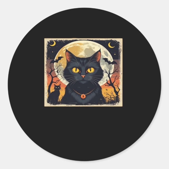 Classic Retro Black Cat Halloween T-Shirt Classic  Classic Round Sticker (Front)