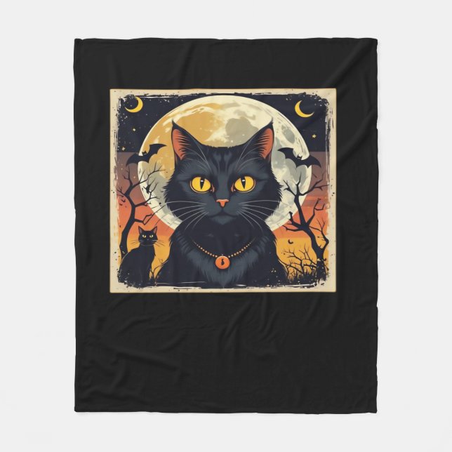 Classic Retro Black Cat Halloween T-Shirt Classic  Fleece Blanket (Front)