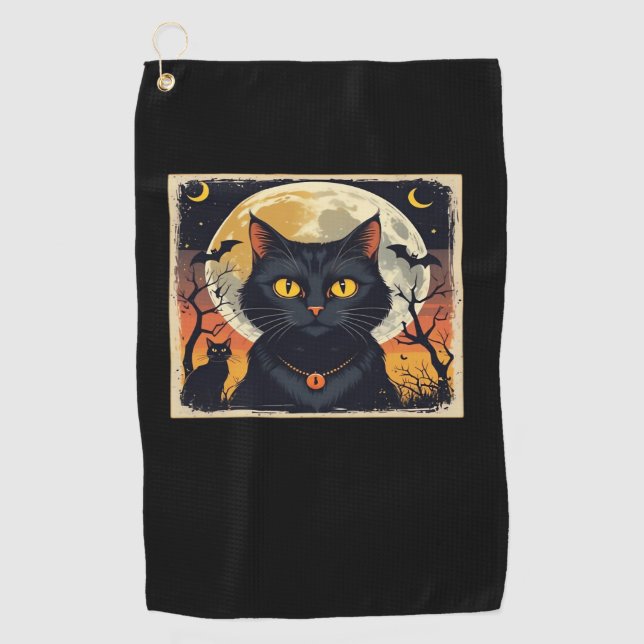 Classic Retro Black Cat Halloween T-Shirt Classic  Golf Towel (Front)