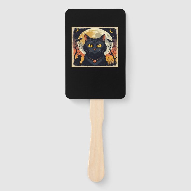 Classic Retro Black Cat Halloween T-Shirt Classic  Hand Fan (Front)