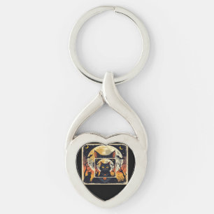 Classic Retro Black Cat Halloween T-Shirt Classic  Key Ring