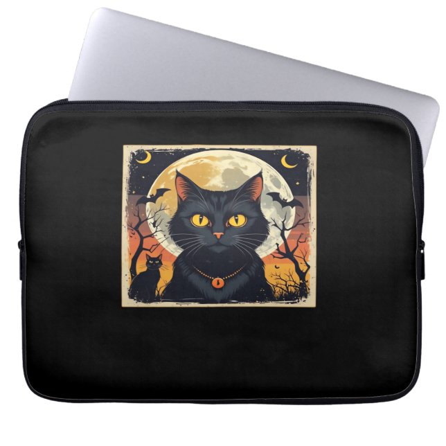 Classic Retro Black Cat Halloween T-Shirt Classic  Laptop Sleeve (Front)