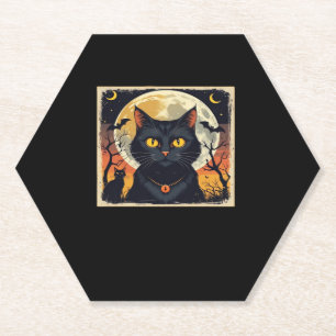 Classic Retro Black Cat Halloween T-Shirt Classic  Paper Coaster