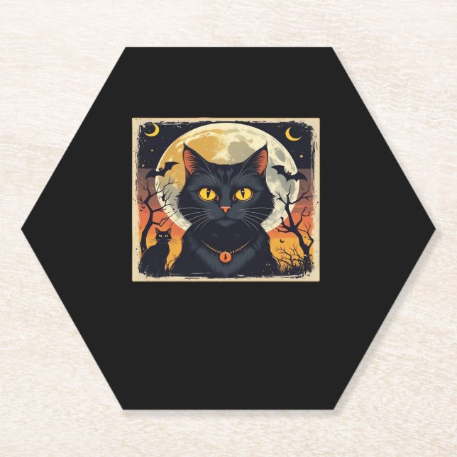 Classic Retro Black Cat Halloween T-Shirt Classic  Paper Coaster (Front)