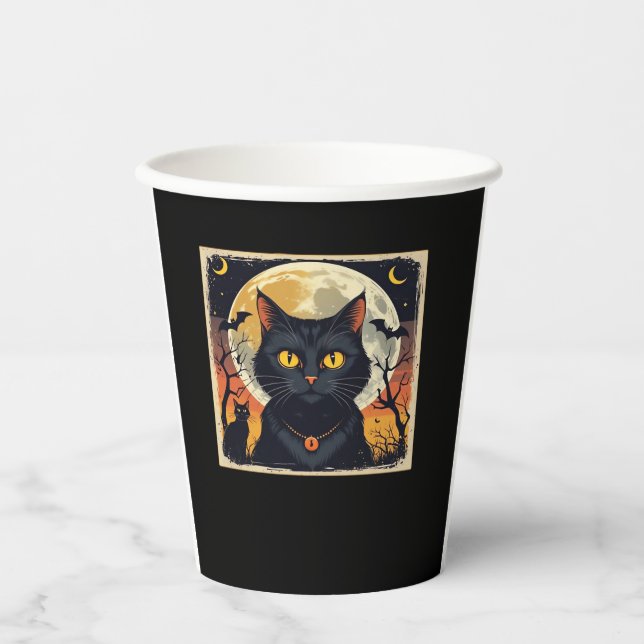 Classic Retro Black Cat Halloween T-Shirt Classic  Paper Cups (Front)