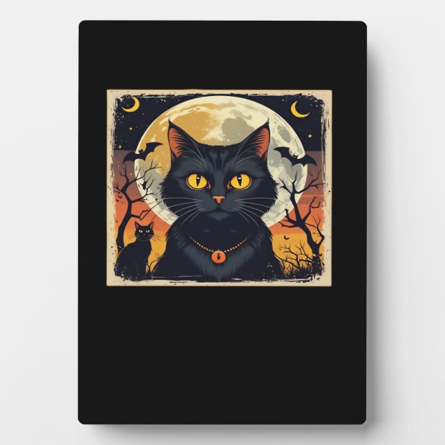 Classic Retro Black Cat Halloween T-Shirt Classic  Plaque (Front)