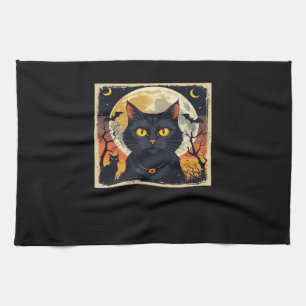 Classic Retro Black Cat Halloween T-Shirt Classic Tea Towel