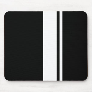 Classic Retro Black & White Race Car Stripes Mouse Mat